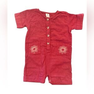Kate Quinn Organic Cotton Gauze Shortie Jumpsuit Romper in Deep Red